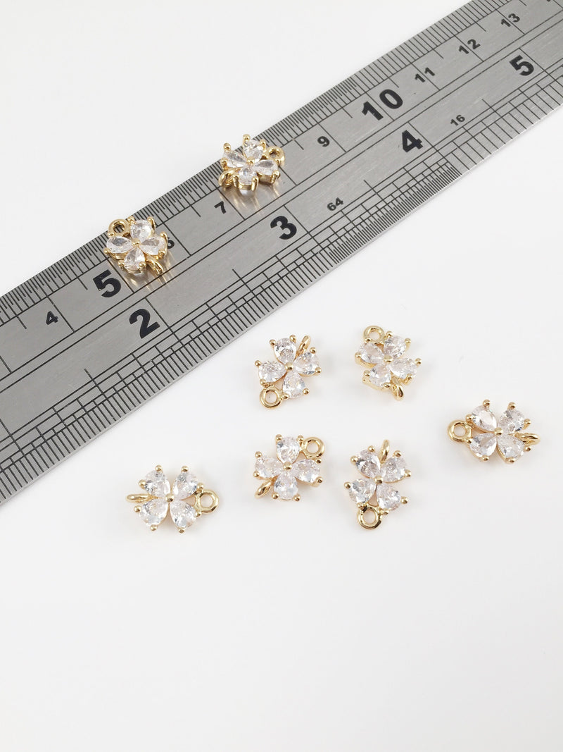 1 x 18K Gold Plated Cubic Zirconia Flower Jewellery Connector, 10x8.5mm (0005)