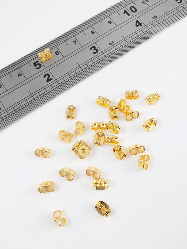 50 x Gold Plated Earring Nuts, 6x4.5mm (0063)