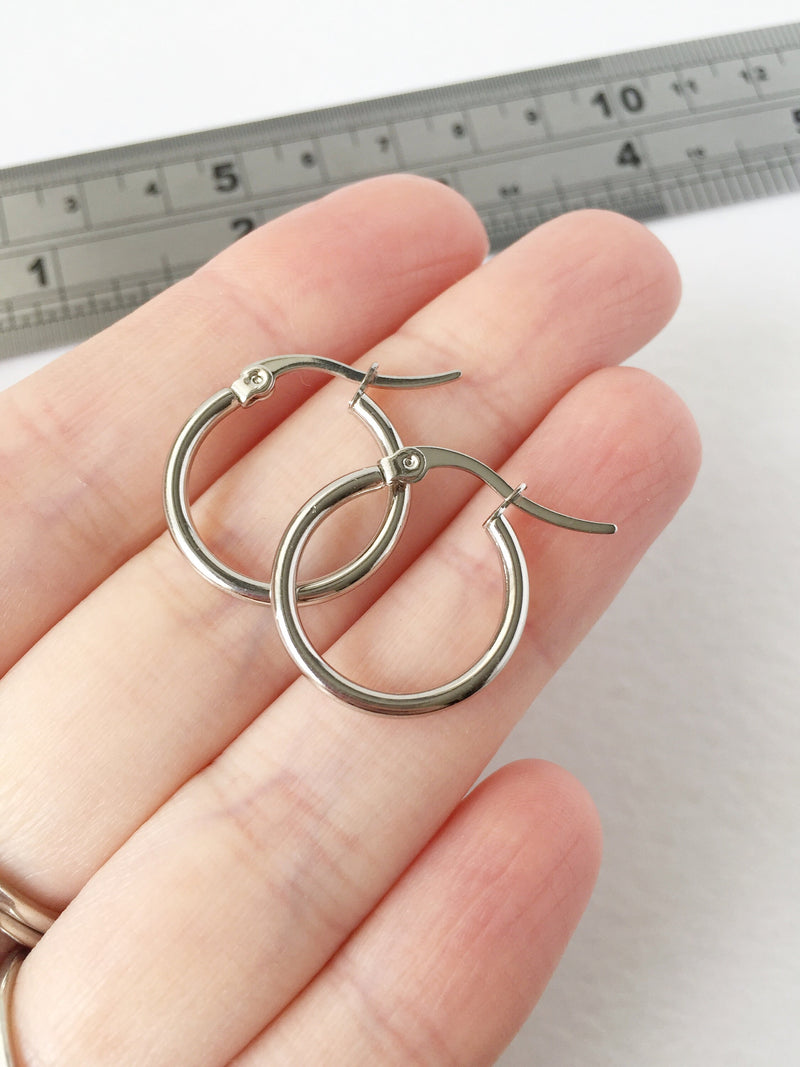 1 pair x Stainless Steel Tubular Earring Hoops, 18x20mm (1678)