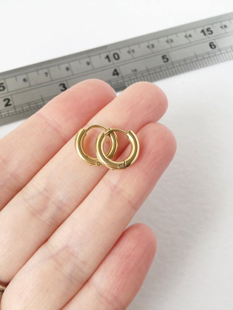 1 pair x Chunky Gold Hoop Earring Blanks, 13x2mm (1669G)