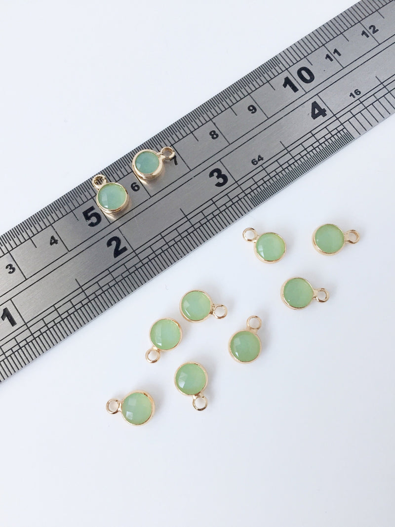 2 x Tiny Gold Plated Green Faceted Glass Charms, 9.5x6mm (2241)