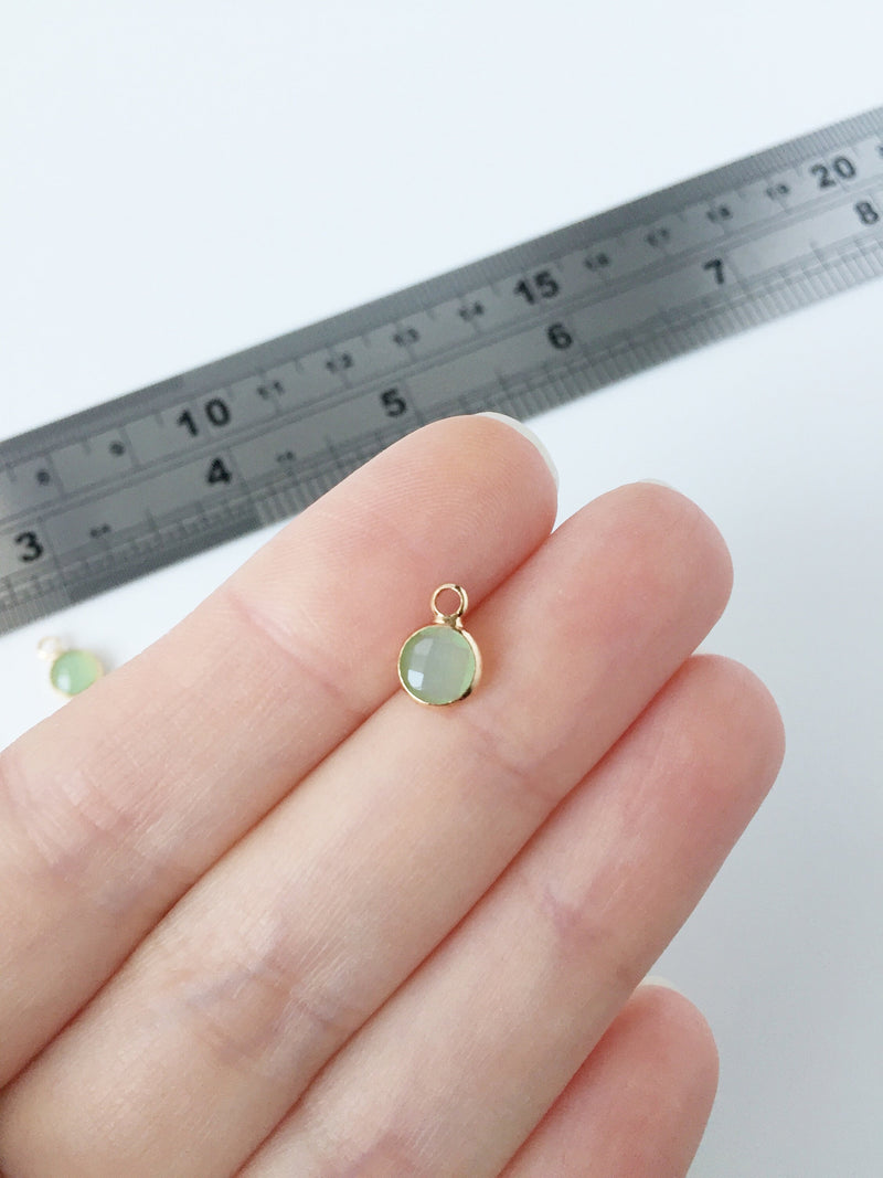 2 x Tiny Gold Plated Green Faceted Glass Charms, 9.5x6mm (2241)