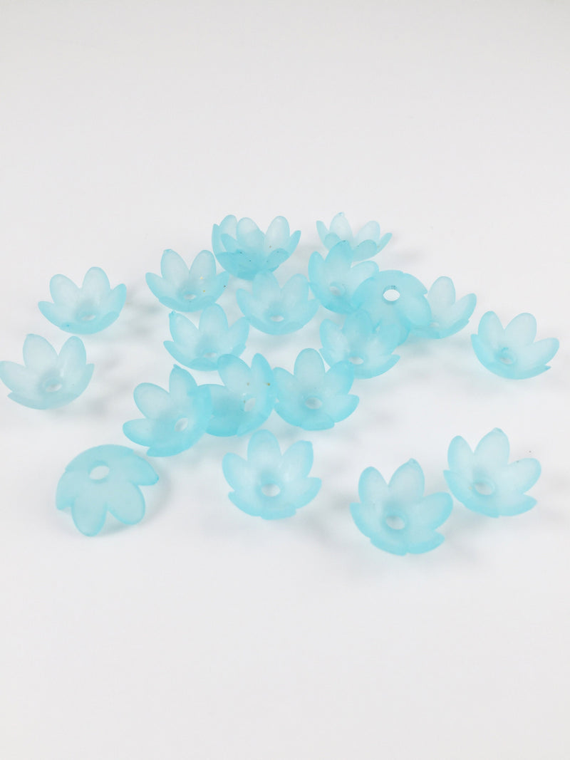 20 x Frosted Blue Flower Beads, Light Blue Flower Beads, Acrylic Flowers