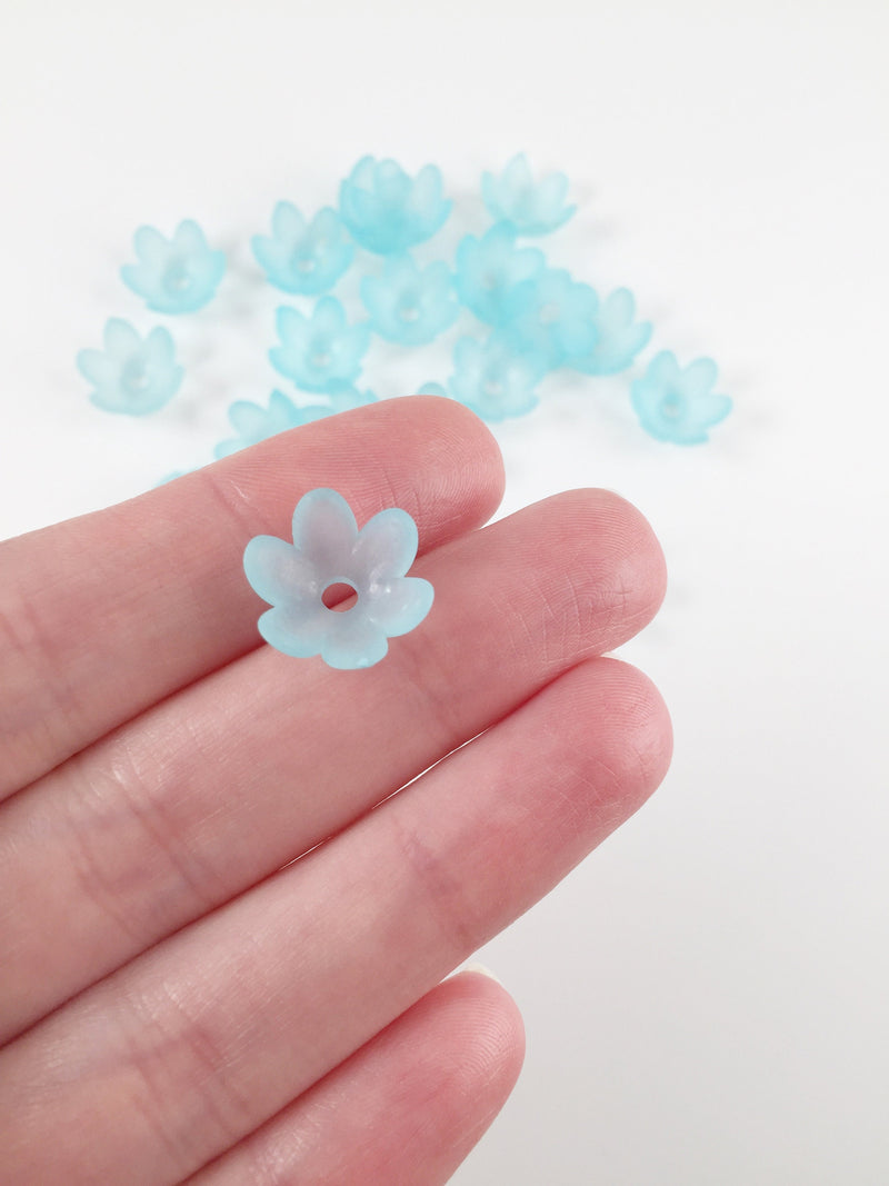 20 x Frosted Blue Flower Beads, Light Blue Flower Beads, Acrylic Flowers