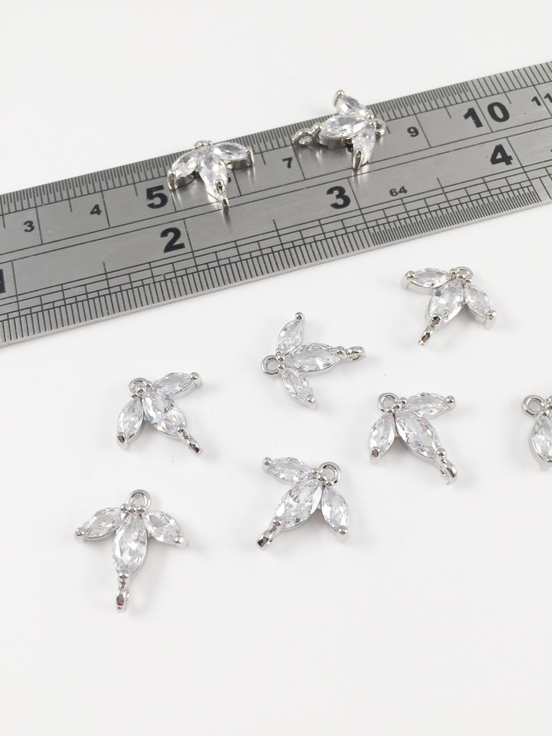 2 x Platinum Plated Cubic Zirconia Flower Connector, 14x14mm (2003)