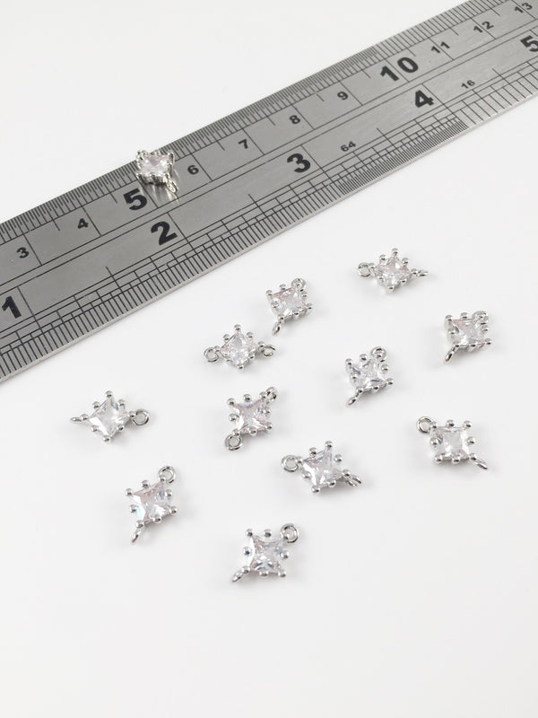 2 x Platinum Plated Rhombus Links with Cubic Zirconia, 10x7mm (2000)