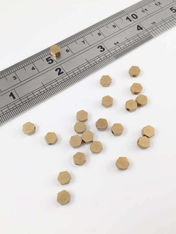 10 x Raw Brass Flat Hexagon Spacer Beads, 5x5.5mm (0133)