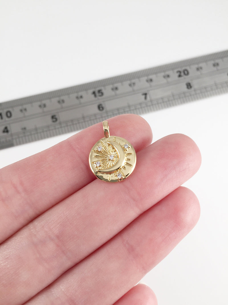 1 x 18K Gold Plated Sun and Moon Charms, 18x13.5mm (0141)