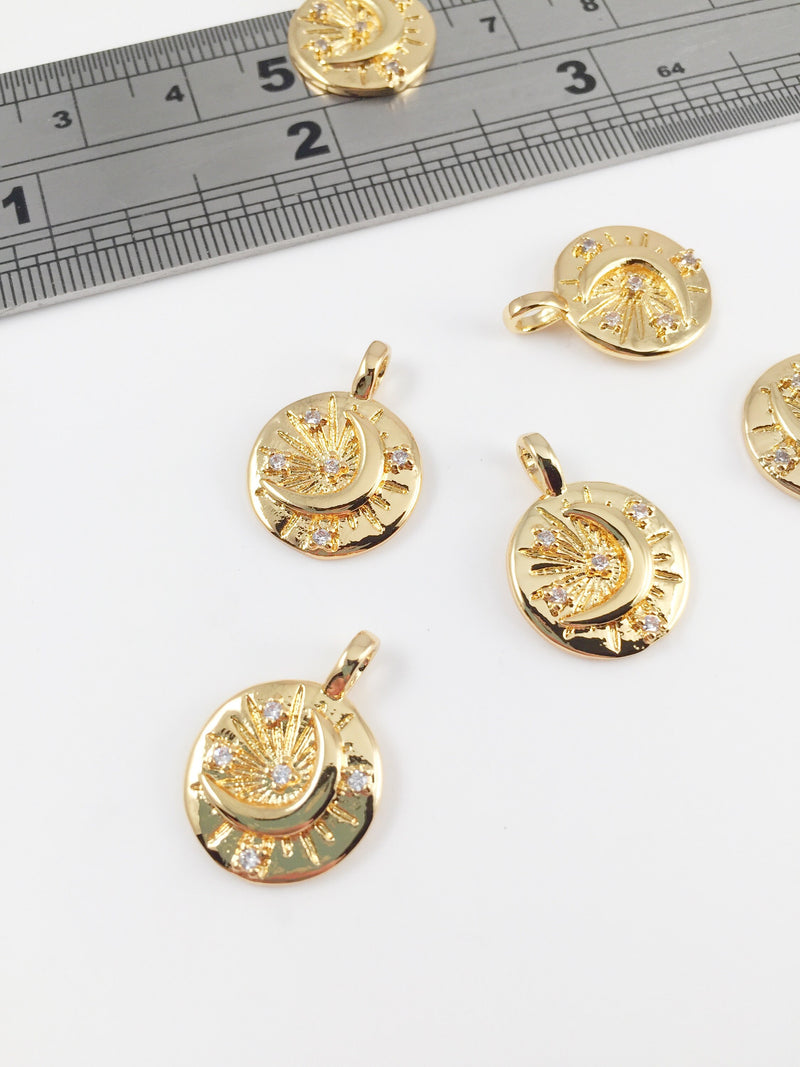 1 x 18K Gold Plated Sun and Moon Charms, 18x13.5mm (0141)