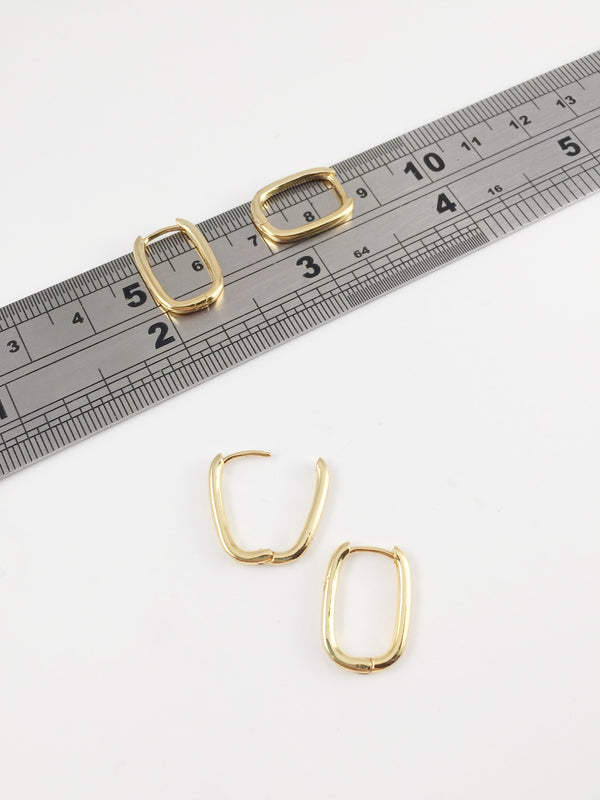 1 pair x 18K Gold Plated Oval Huggie Hoop Earrings, 16x12mm (0099)