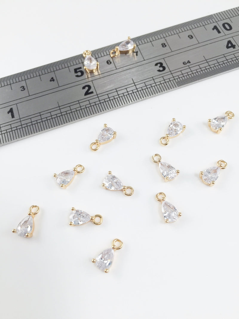 2 x 18K Gold Plated Cubic Zirconia Teardrop Charms, 9x5mm (0191)