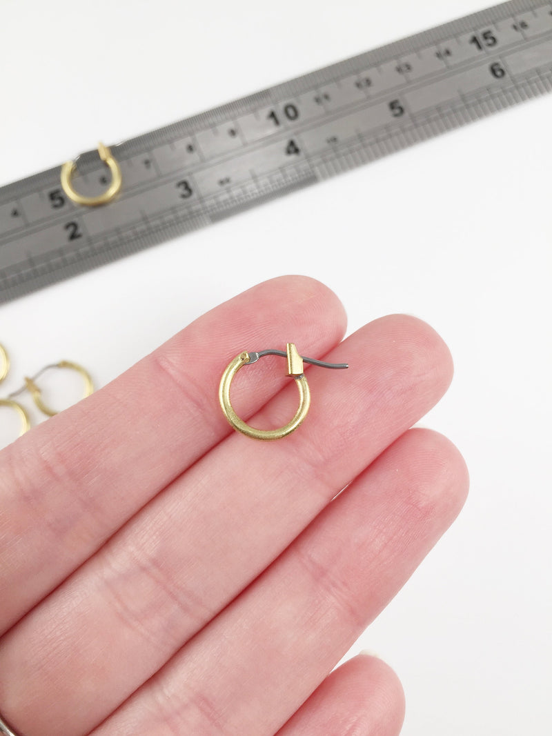 1 pair x Raw Brass Earring Hoops with Stainless Steel Pins, 12mm (0183)