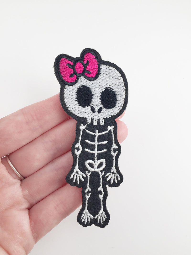 Skeleton Girl Iron-on Patch, Embroidered Skeleton Applique