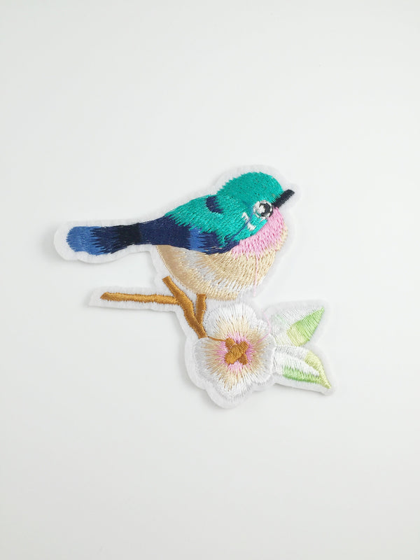 Blue Tit Iron-on Patch, Bluebird Badge, Embroidered Bird Motif