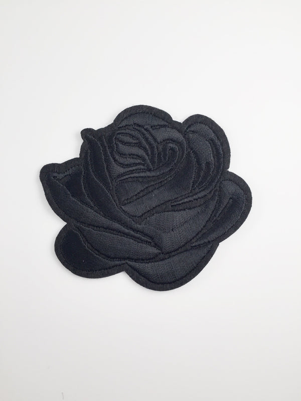 Black Rose Iron-on Patch, Embroidered Gothic Rose Applique