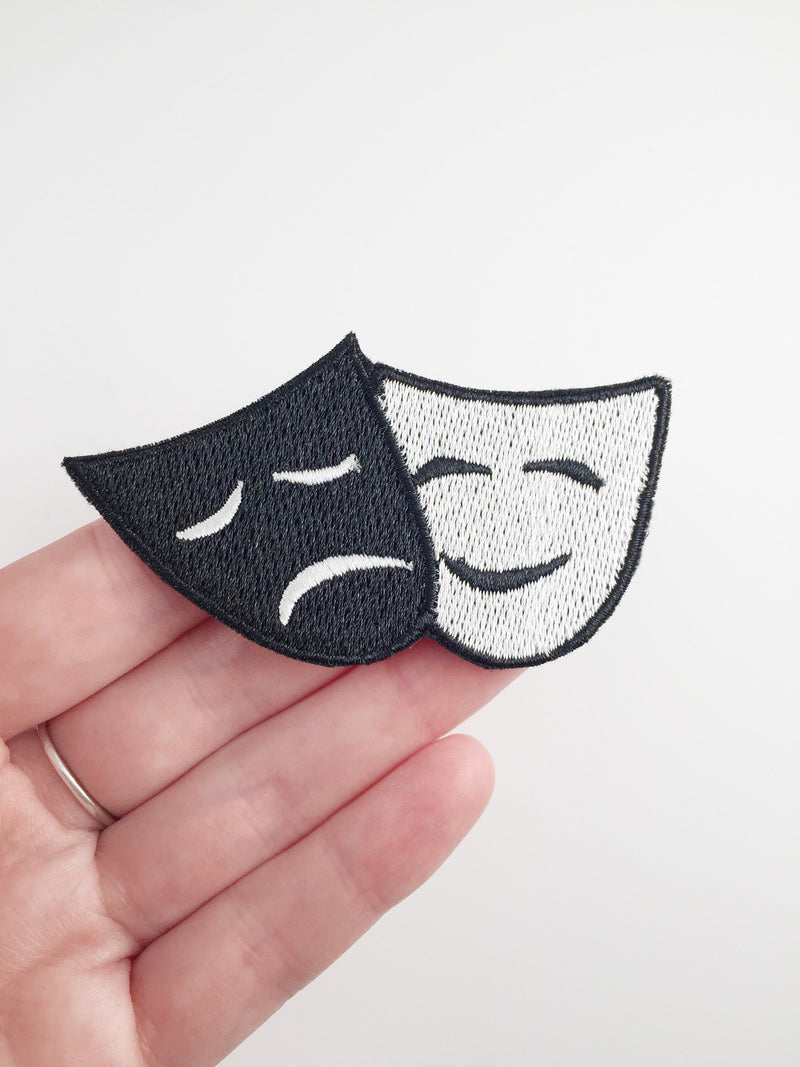 Theatre Masks Iron-on Patch, Comedy and Tragedy Applique