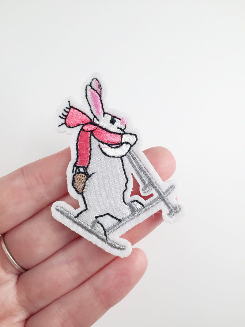 Skiing Rabbit Iron-on Patch, Cute Winter Hare Badge