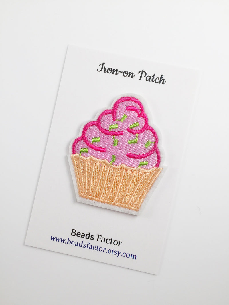 Cupcake Iron-on Patch, Embroidered Cupcake Applique