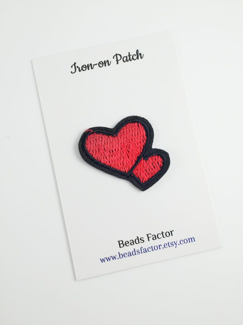 Double Heart Iron-on Patch, Red Heart Clothes Applique