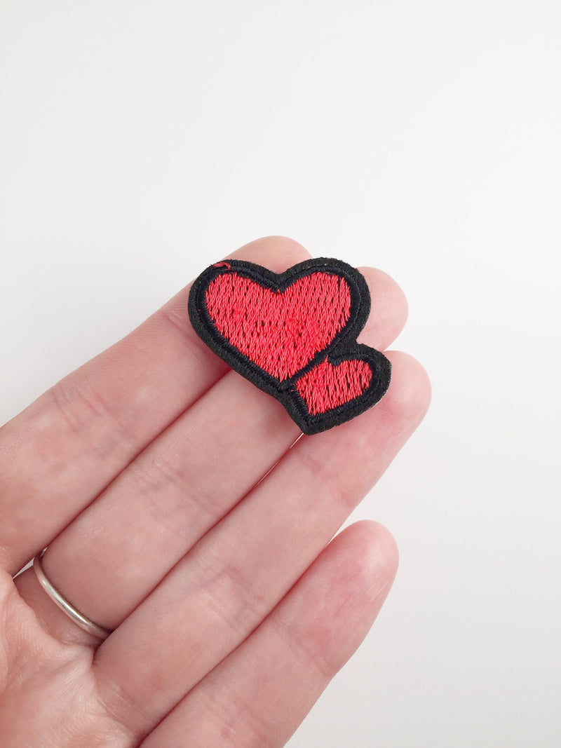 Double Heart Iron-on Patch, Red Heart Clothes Applique