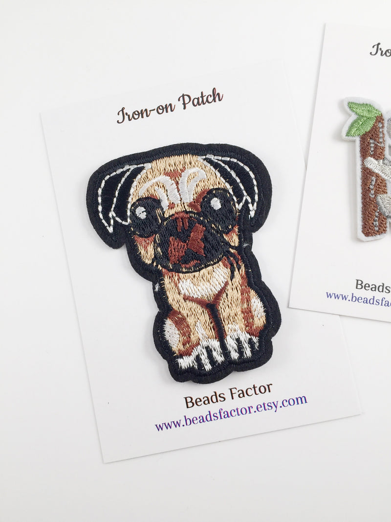 Pug Iron-on Patch, Pug Applique Embroidery