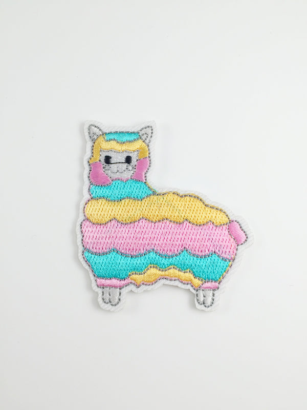 Pastel Rainbow Alpaca Iron-on Patch, Embroidered Llama Applique