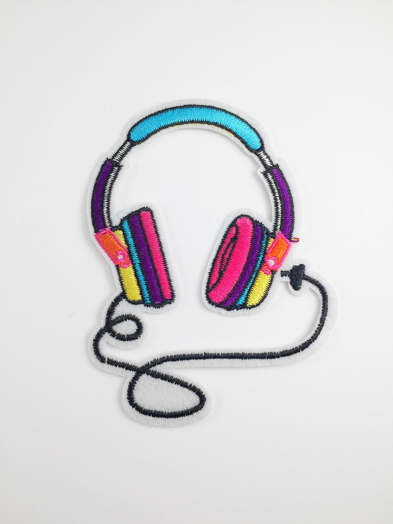 Headphones Iron-on Patch, Embroidered Headphones Badge Pop Culture Inspired (P089)