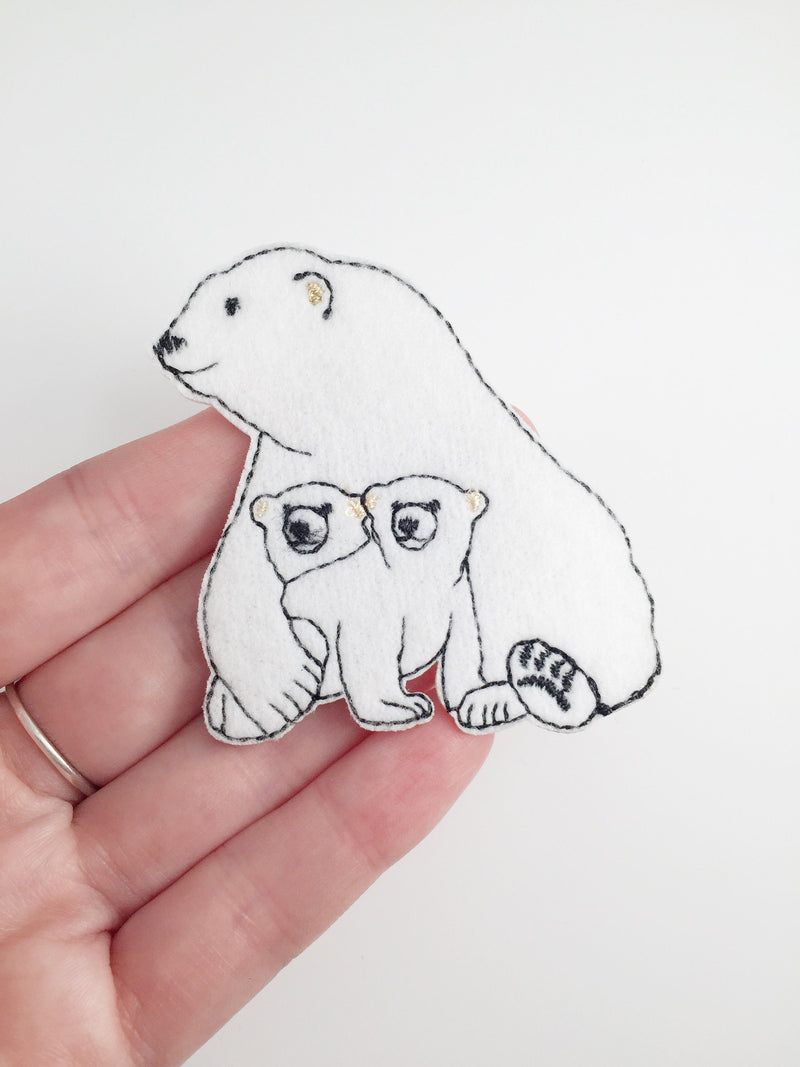 Polar Bear Iron-on Patch, Embroidered Mama and Baby Bears Applique (P090)