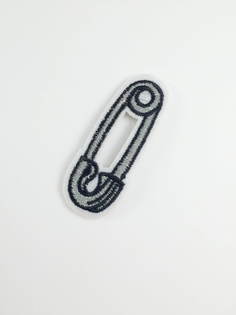 Silver Safety Pin Iron-on Patch, Embroidered Safety Pin Badge