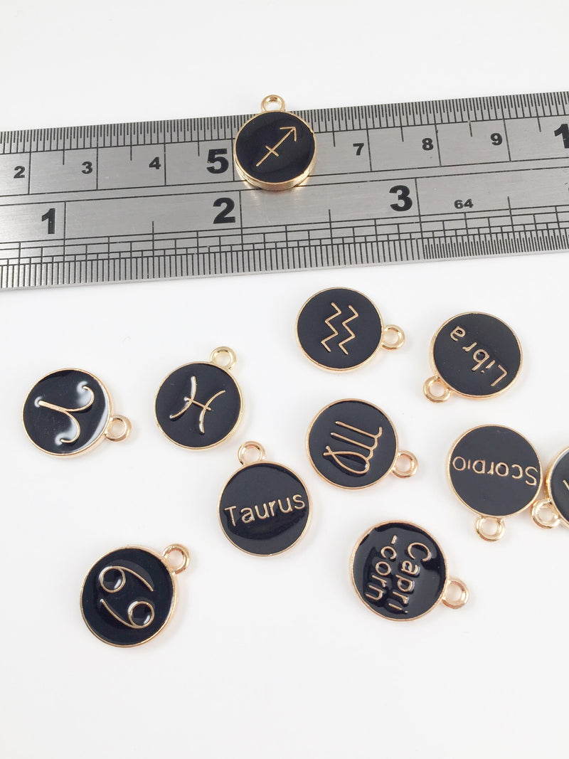 12 x Black Enamel Constellation Charms, 15x12mm (1849)