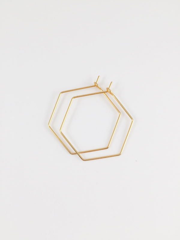 1 pair x Gold Stainless Steel Hexagon Earring Wire, 25x28mm Beadable Earring Hoops (2333)