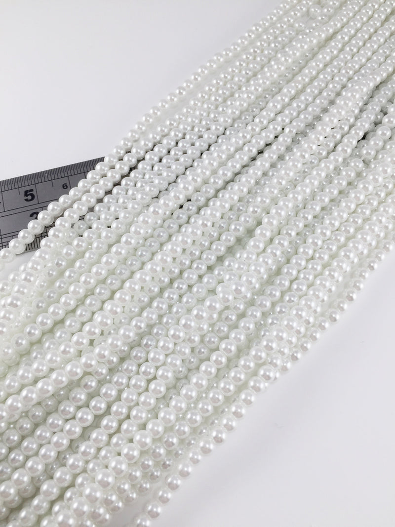 1 strand x 4mm Pure White Glass Pearl Beads (1876)