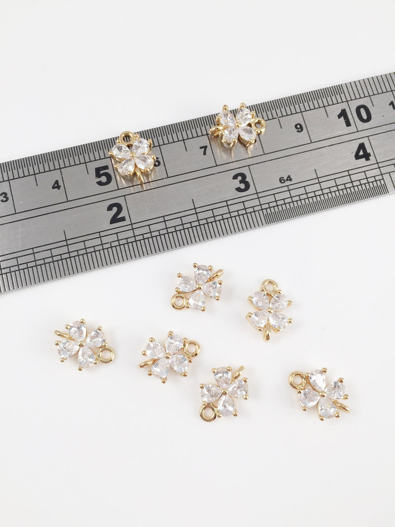 1 x 18K Gold Plated Cubic Zirconia Flower Jewellery Connector, 10x8.5mm (0005)