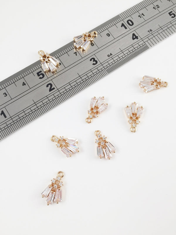 2 x 24K Gold Plated Baguette Cut Cubic Zirconia Charms, 14.5x10mm (0004)