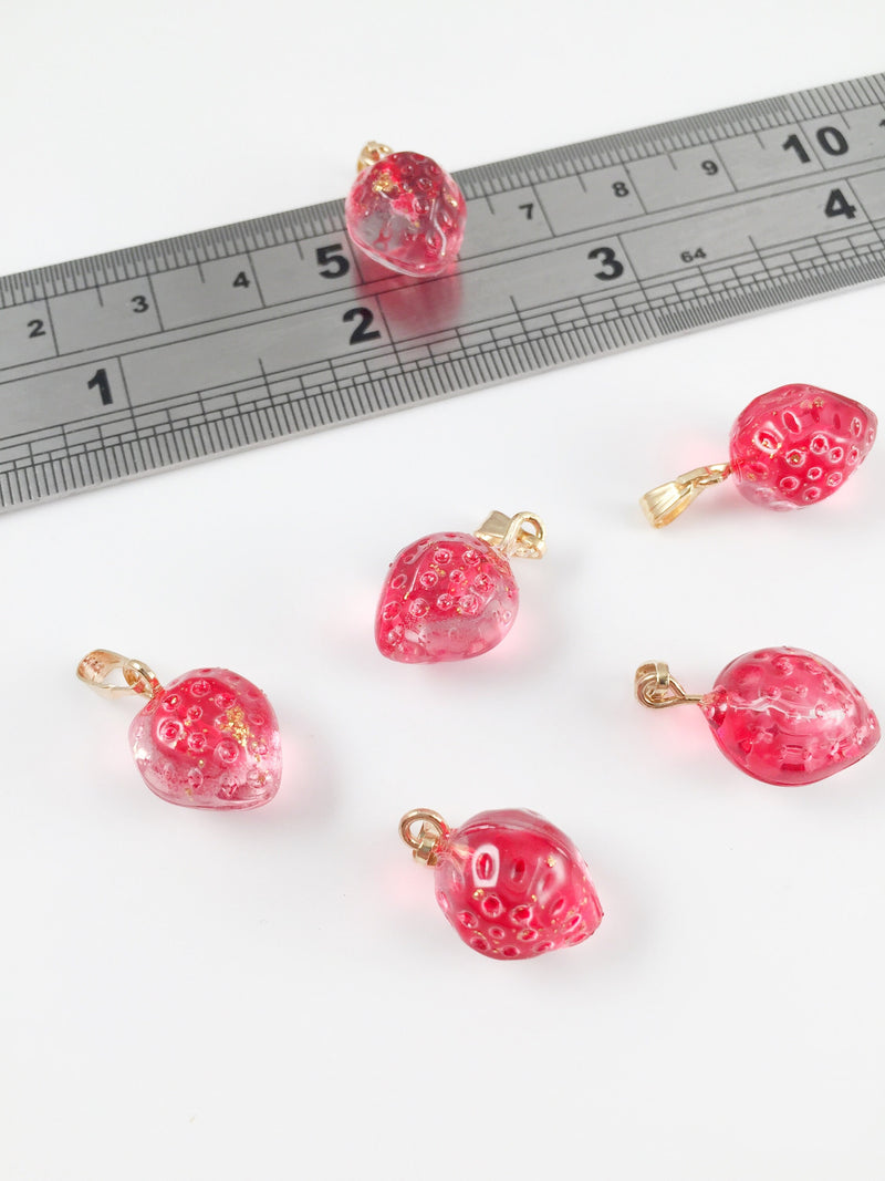 2 x Lampwork Red Strawberry Charms, 16x12mm (0066)