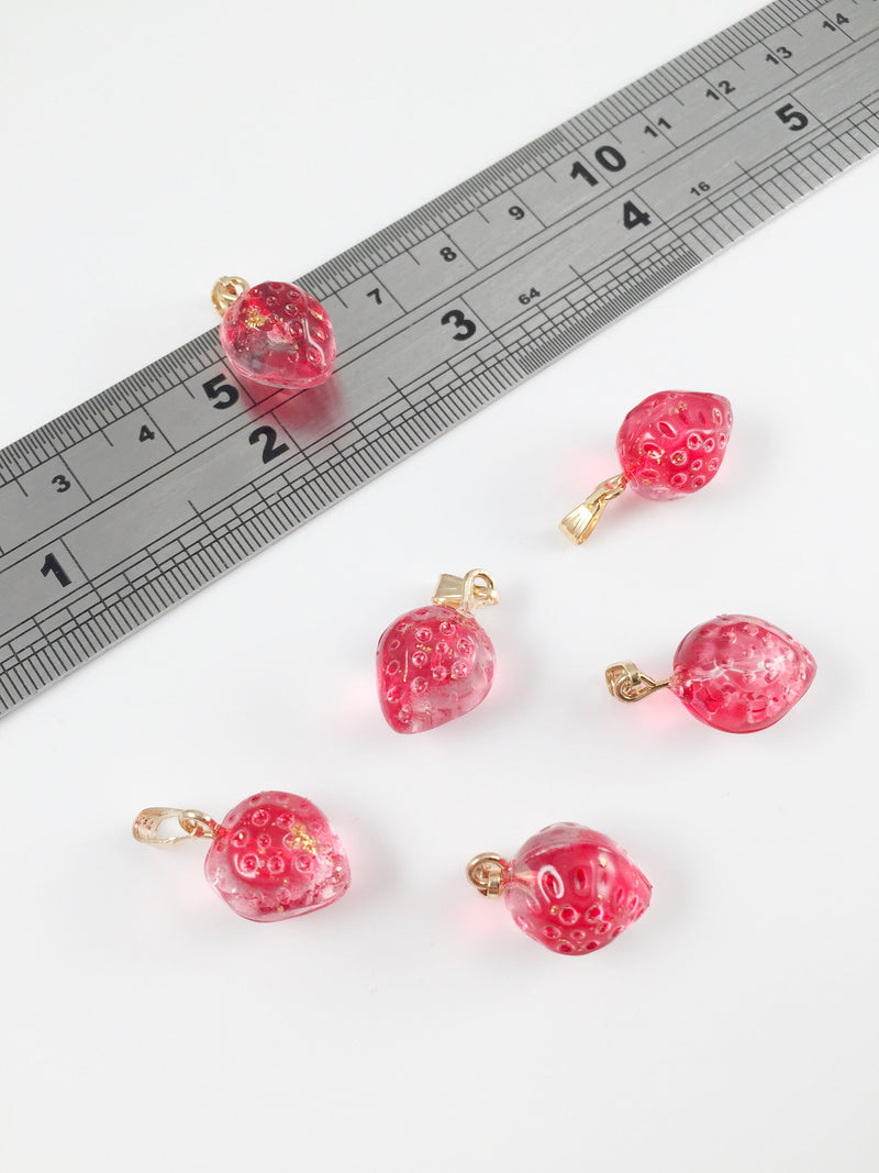 2 x Lampwork Red Strawberry Charms, 16x12mm (0066)