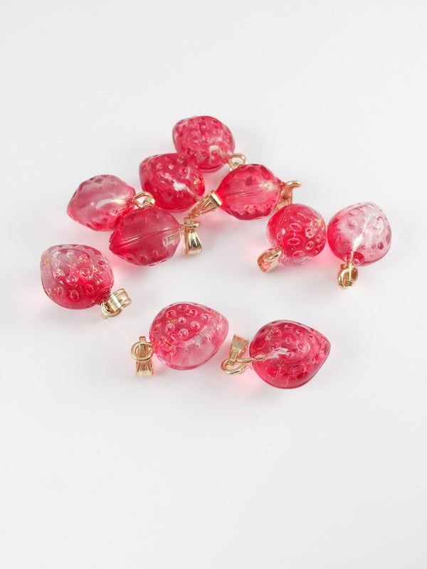 2 x Lampwork Red Strawberry Charms, 16x12mm (0066)