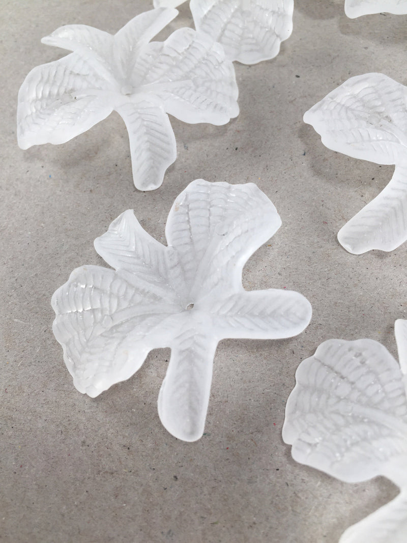 8 x Large Frosted White Orchid Flower Beads, 38x36mm (1868)