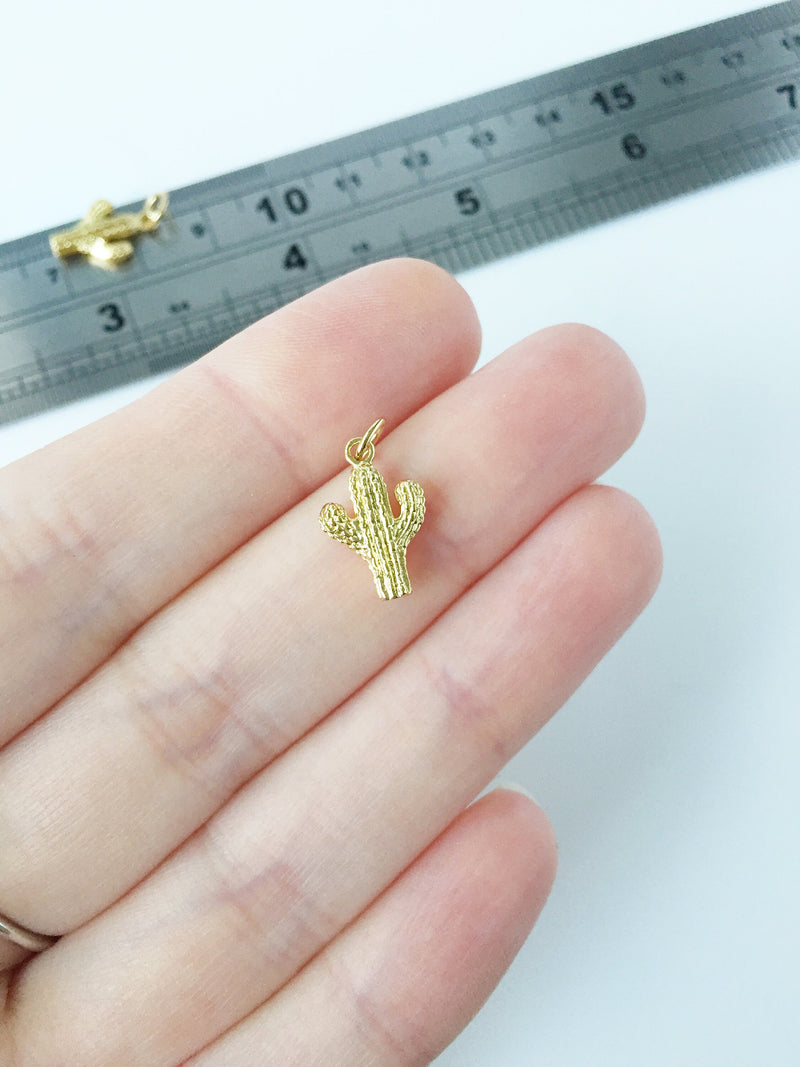 1 x 18K Gold Plated Cactus Pendant, 9x14mm (2237)