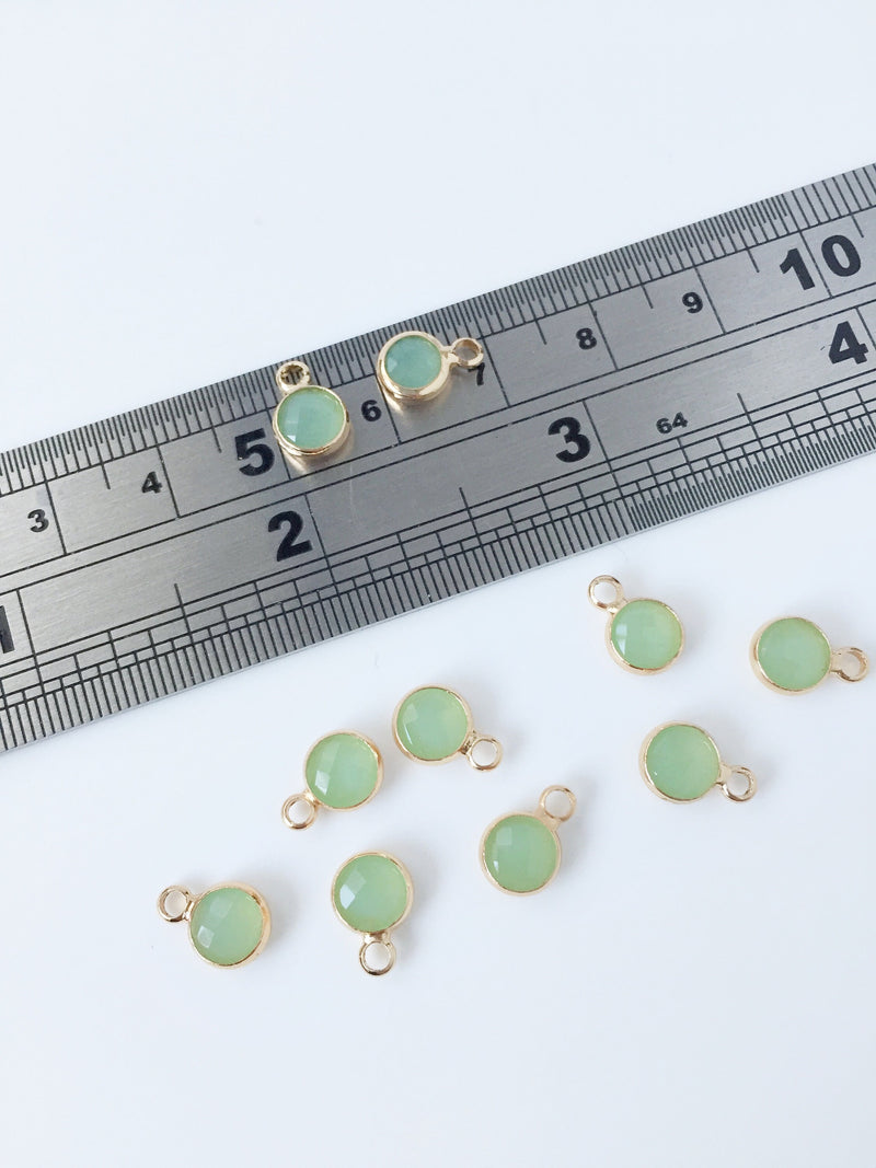 2 x Tiny Gold Plated Green Faceted Glass Charms, 9.5x6mm (2241)