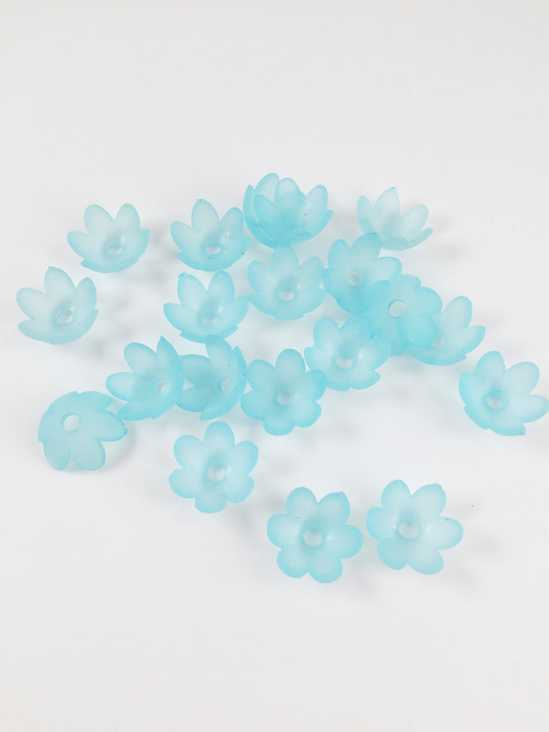 20 x Frosted Blue Flower Beads, Light Blue Flower Beads, Acrylic Flowers