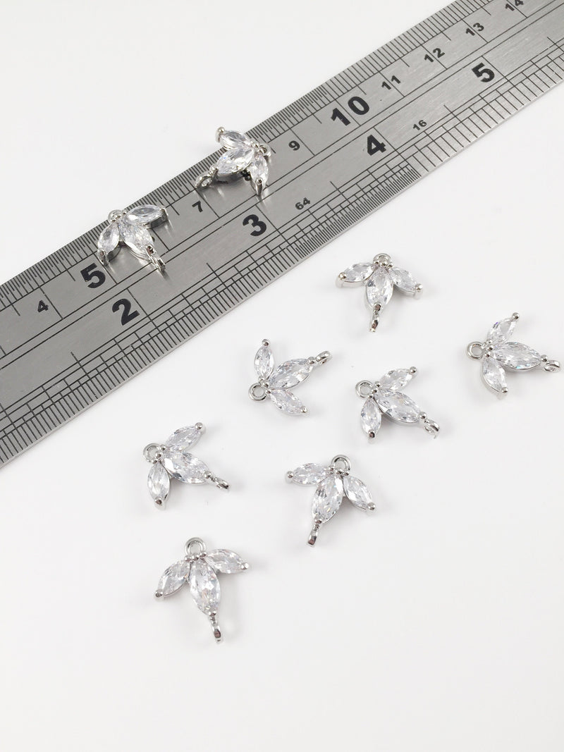 2 x Platinum Plated Cubic Zirconia Flower Connector, 14x14mm (2003)