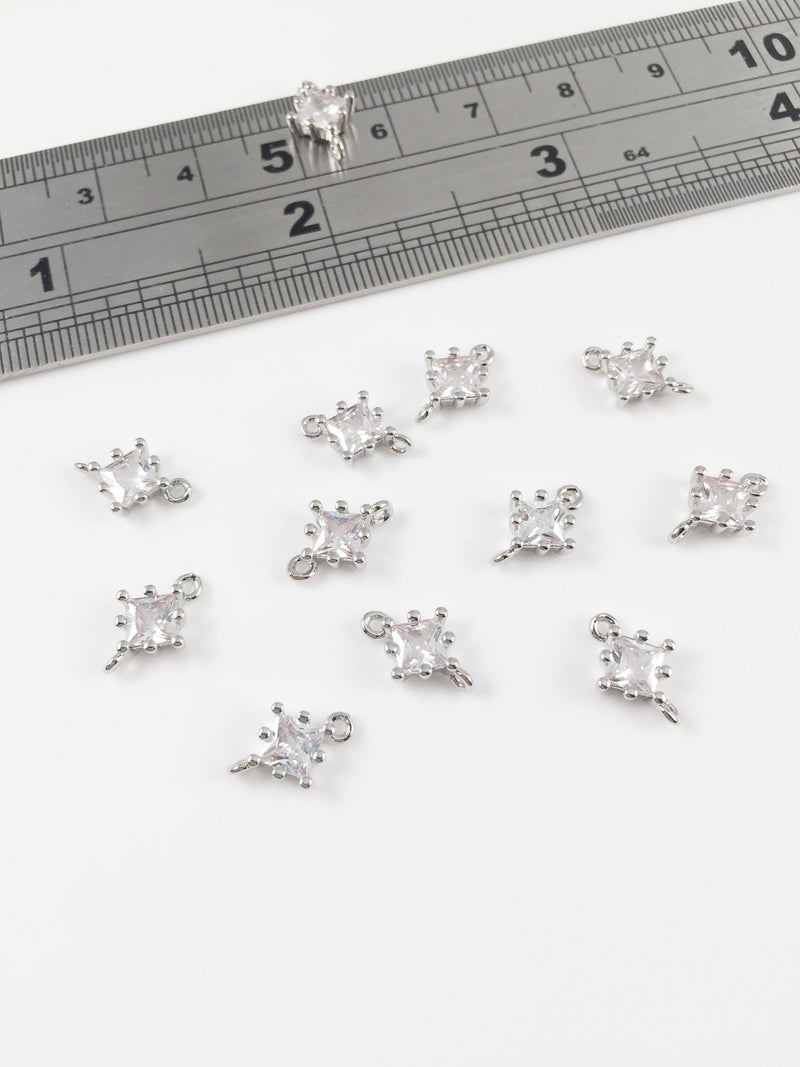 2 x Platinum Plated Rhombus Links with Cubic Zirconia, 10x7mm (2000)