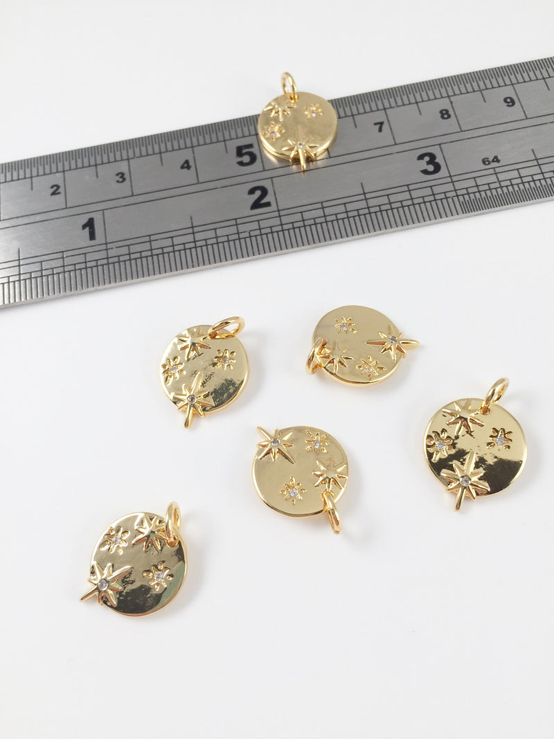 1 x Real Gold 18K Plated Coin Star Charms, 12x15mm (2211)