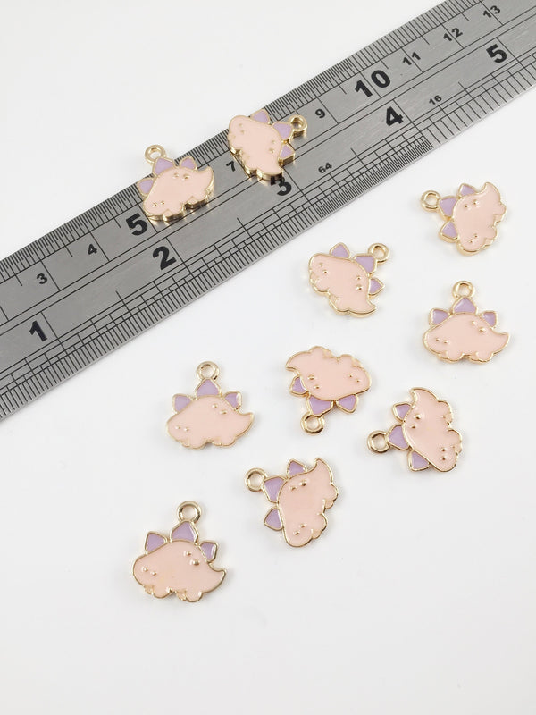 6 x Gold Tone Pink Dinosaur Charms, 15x15mm (0178)