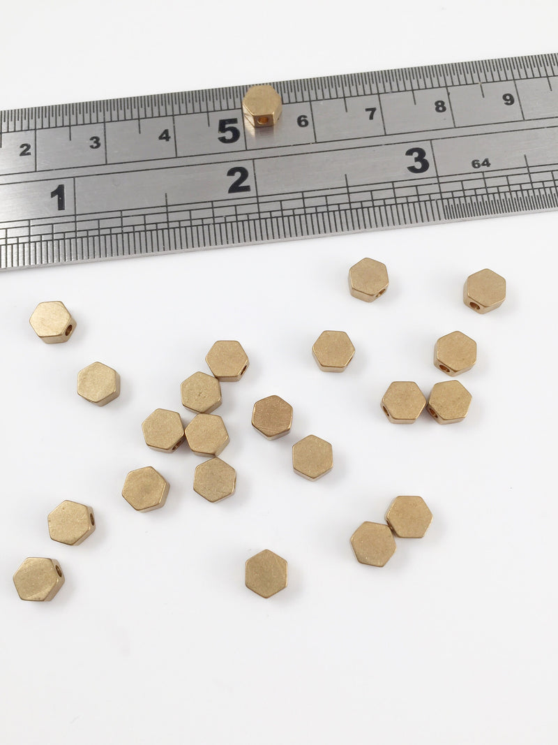 10 x Raw Brass Flat Hexagon Spacer Beads, 5x5.5mm (0133)