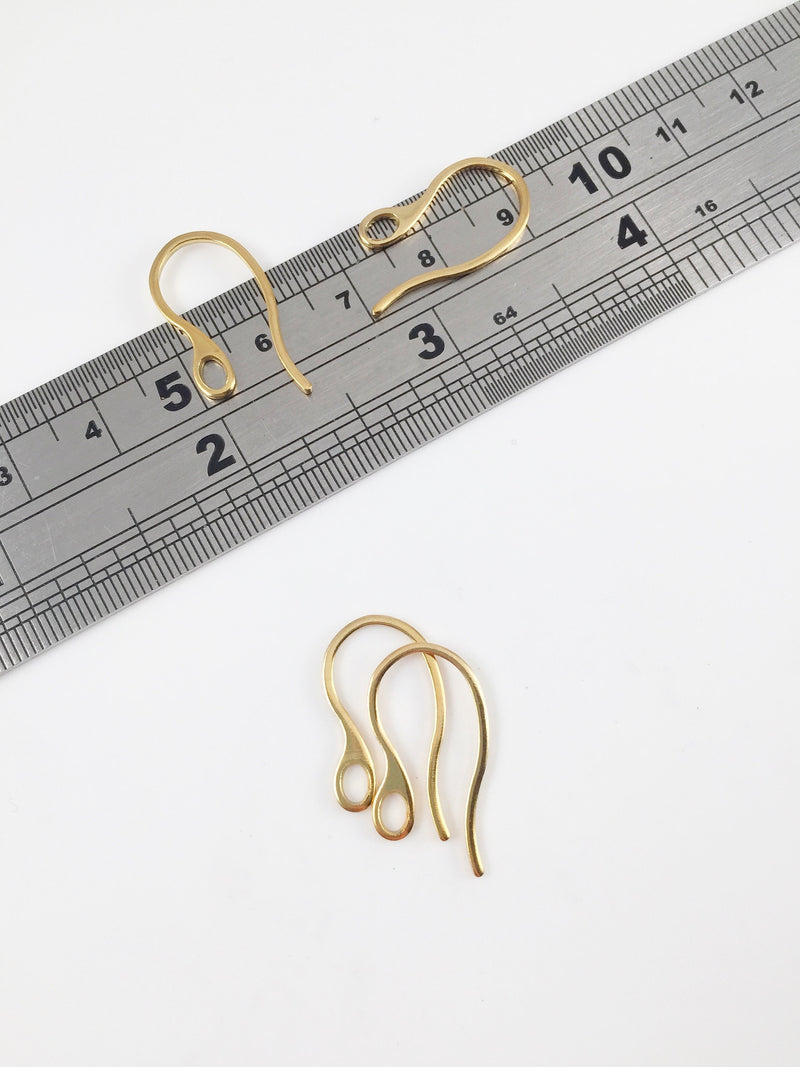 1 pair x Gold Plated Stainless Steel Flattened Earring Hooks (0114)