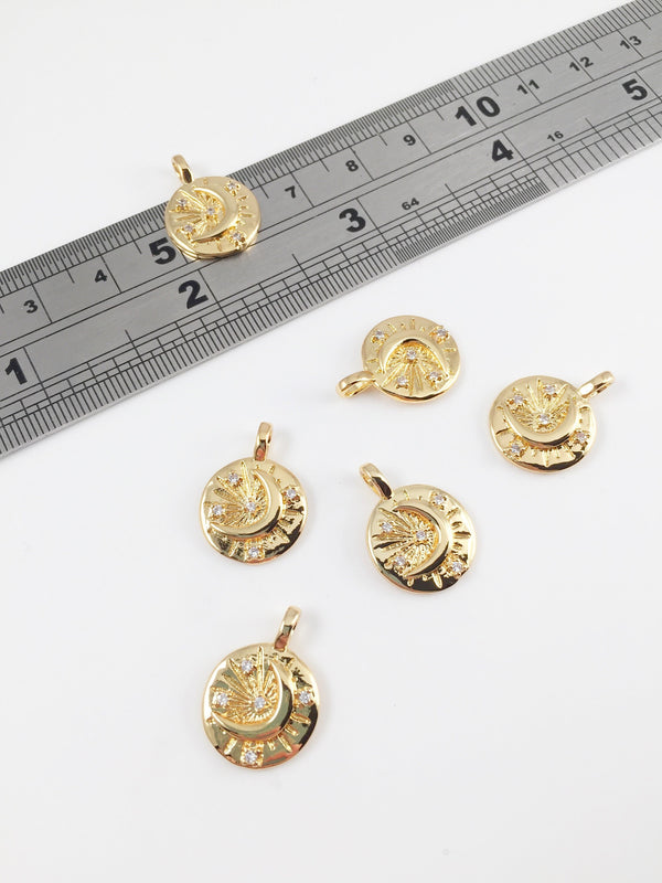 1 x 18K Gold Plated Sun and Moon Charms, 18x13.5mm (0141)