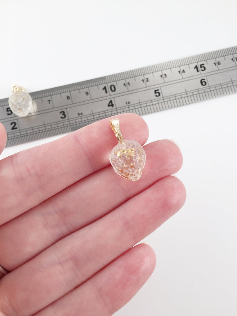 2 x Frosted Glass Strawberry Charms, 16x12mm (0206)