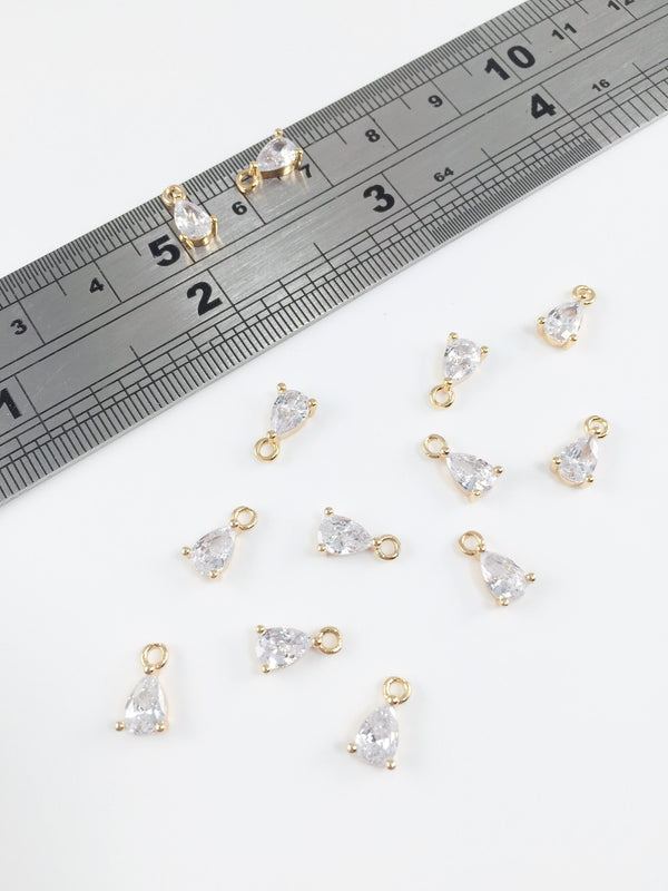 2 x 18K Gold Plated Cubic Zirconia Teardrop Charms, 9x5mm (0191)